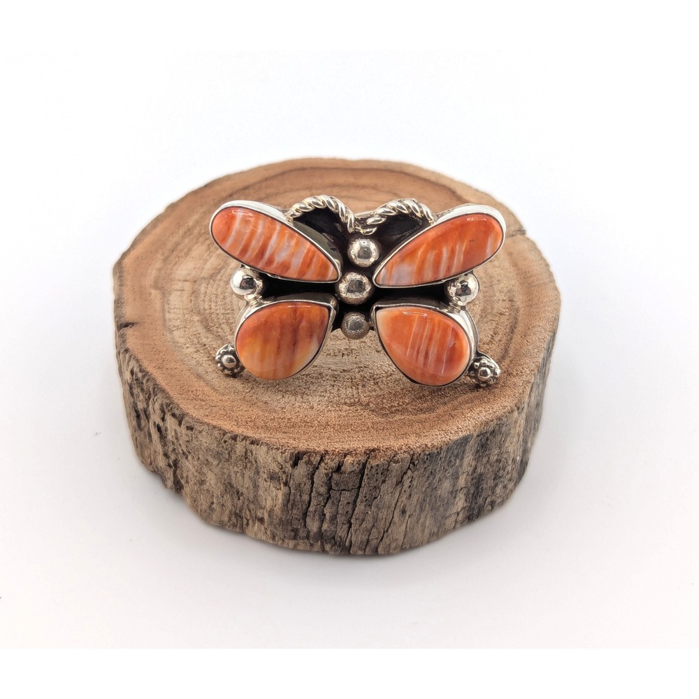 Navajo Butterfly Spiny Oyster Ring Adjustable Bypass Handmade Jewelry Sz 7.5***